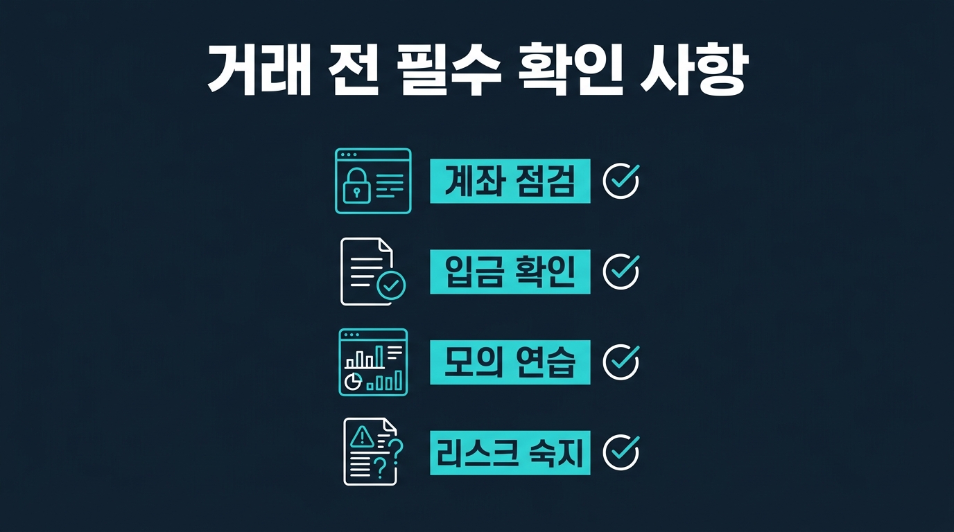 개설 후 첫 거래 전에 확인해야 할 사항은 무엇인가요? 설명 이미지