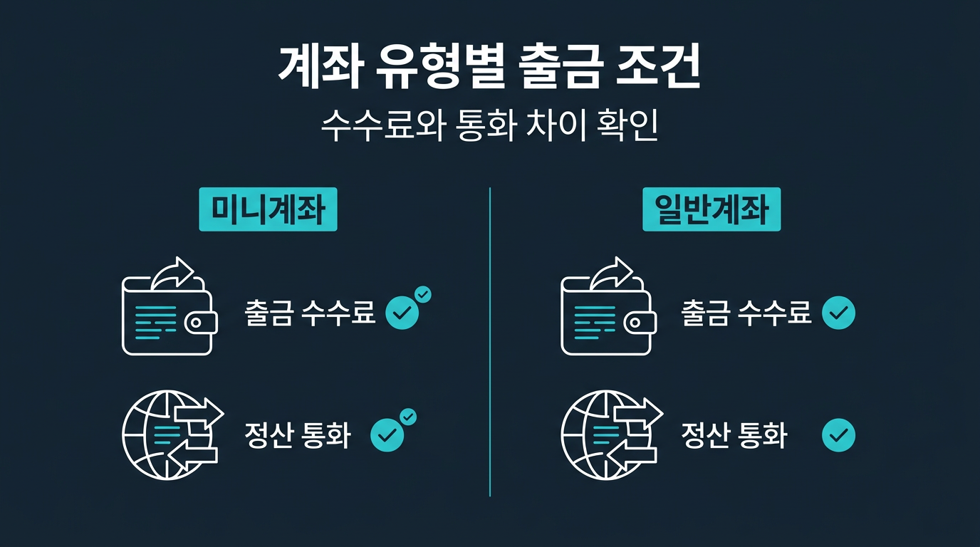 미니계좌는 다른 계좌 유형과 출금 조건이 어떻게 다른가? 설명 이미지