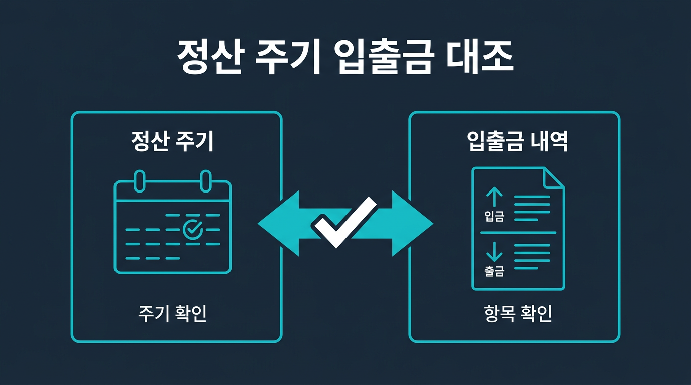 정산 주기와 입출금 항목은 어떻게 맞춰보는가? 설명 이미지