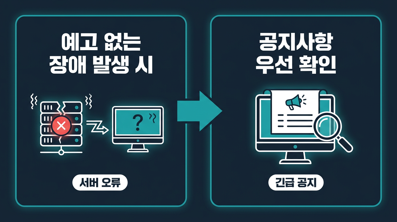 예고 없이 장애가 발생하면 2단계로 무엇부터 확인하나요? 설명 이미지