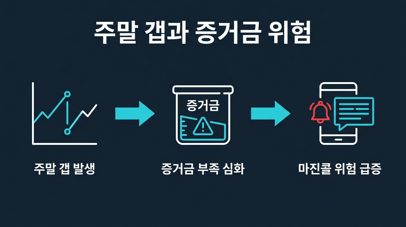 주말 갭이 증거금과 마진콜에 어떤 영향을 주는가? 설명 이미지