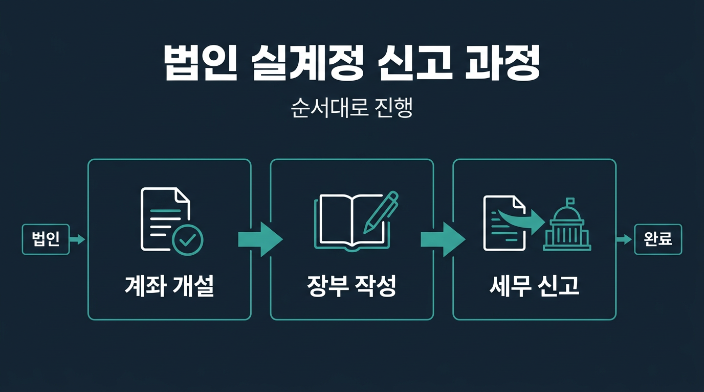 실계정법인계좌 개설과 세무 신고는 어떤 순서로 진행되는가? 설명 이미지