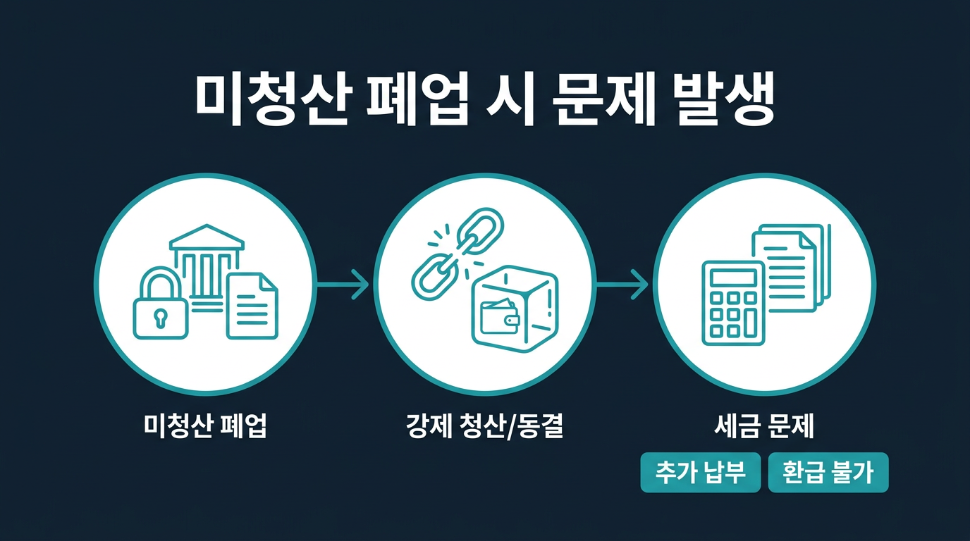 포지션 미청산 상태로 폐업 신고를 하면 어떻게 되는가? 설명 이미지
