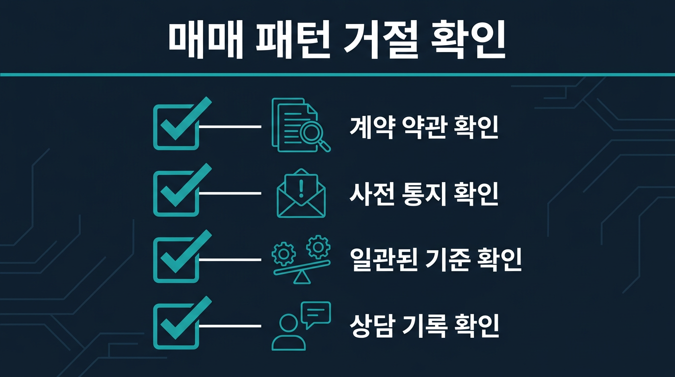 매매 패턴을 문제 삼아 거절하는 경우는 무엇을 확인해야 하는가? 설명 이미지