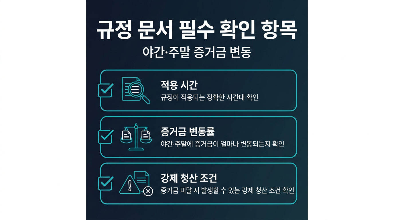 규정 문서에서 반드시 확인해야 할 항목은 무엇인가요? 설명 이미지