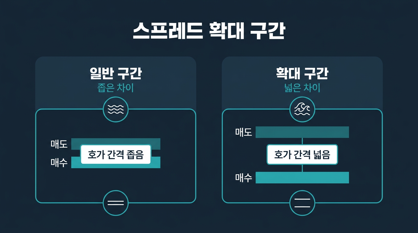스프레드 확대 구간이란 정확히 어떤 상황을 말하는가? 설명 이미지