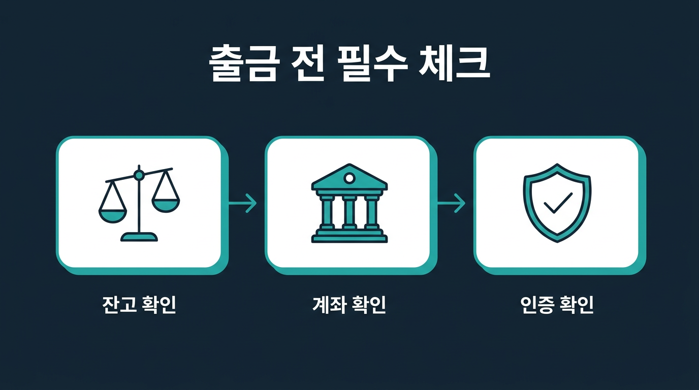 출금 신청 전 확인해야 할 사항은 무엇인가? 설명 이미지