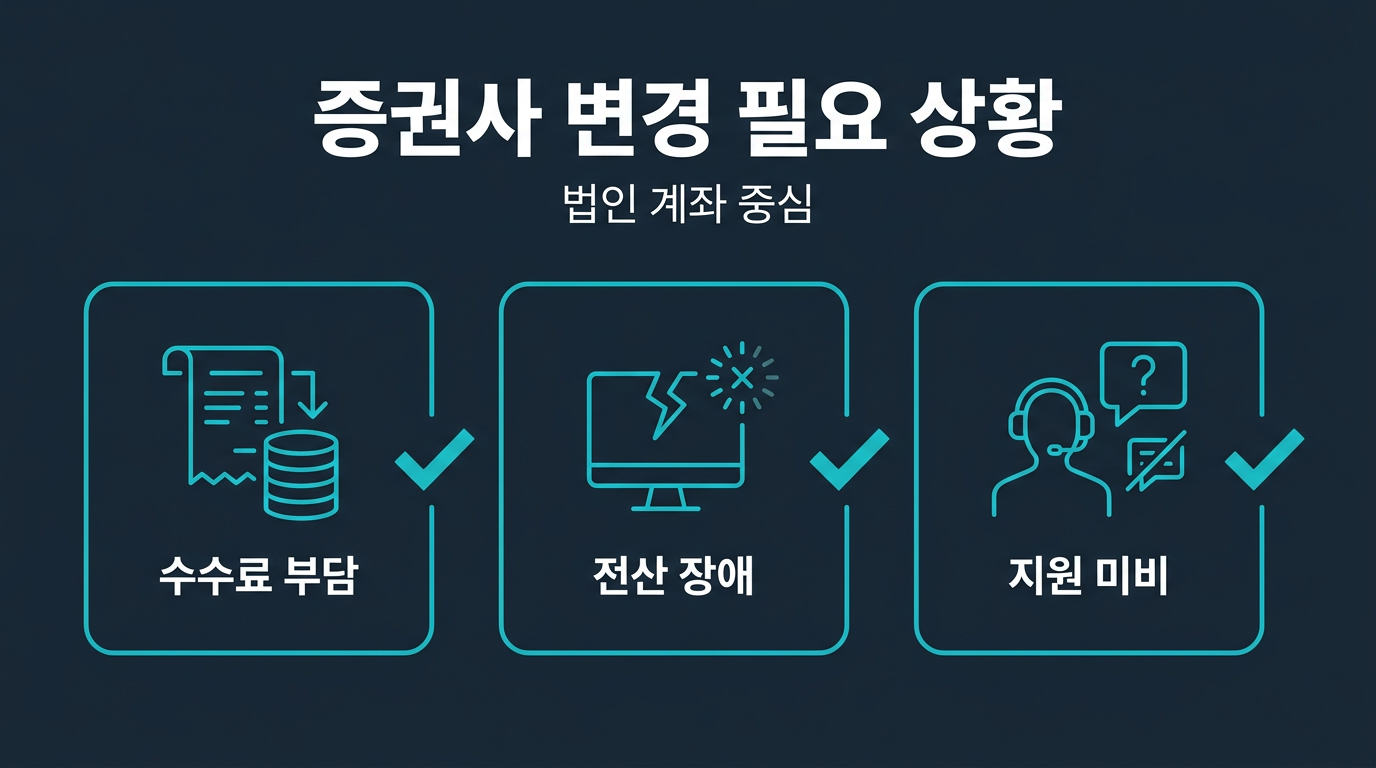 해외선물 실계정 법인계좌에서 증권사 변경이 필요한 상황은 무엇인가? 설명 이미지