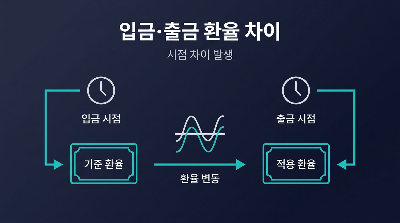 입금과 출금의 환율 기준이 다른 이유는 무엇인가요? 설명 이미지