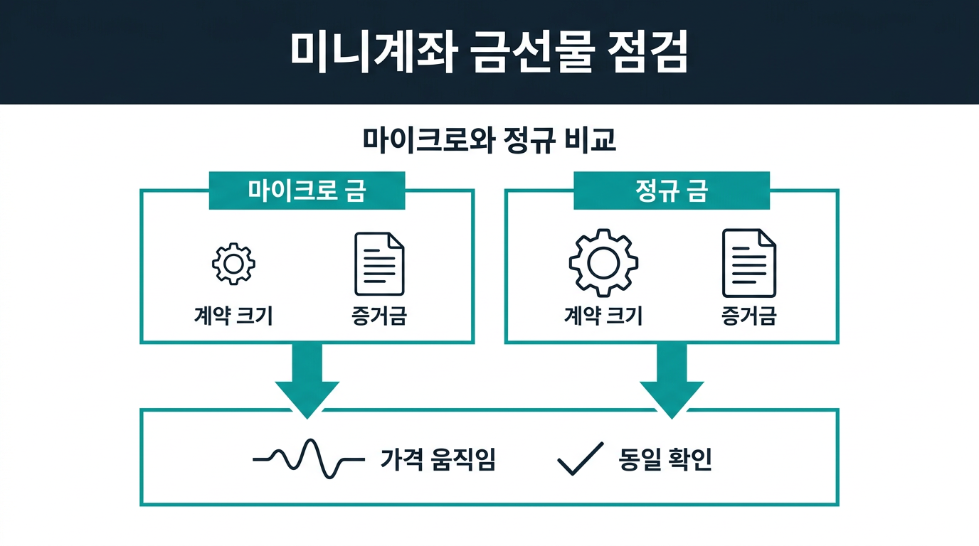 미니계좌로 마이크로와 정규 금선물을 함께 살펴볼 때 무엇을 점검해야 할까? 설명 이미지