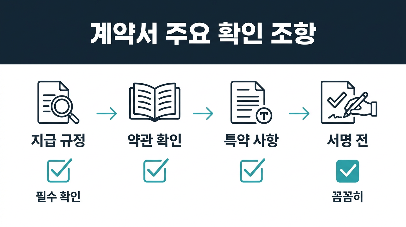 계약서에서 사전에 확인해야 할 조항은 무엇인가? 설명 이미지