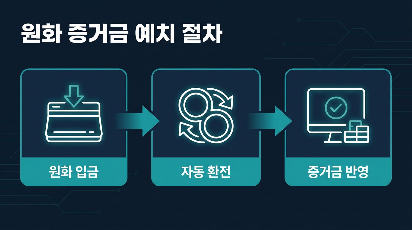 실계정 증거금을 원화로 예치하면 어떤 절차를 거치나요? 설명 이미지