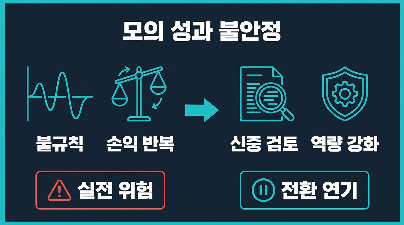 모의 매매 성과가 안정적이지 않다면 전환 시점을 늦춰야 하는가? 설명 이미지