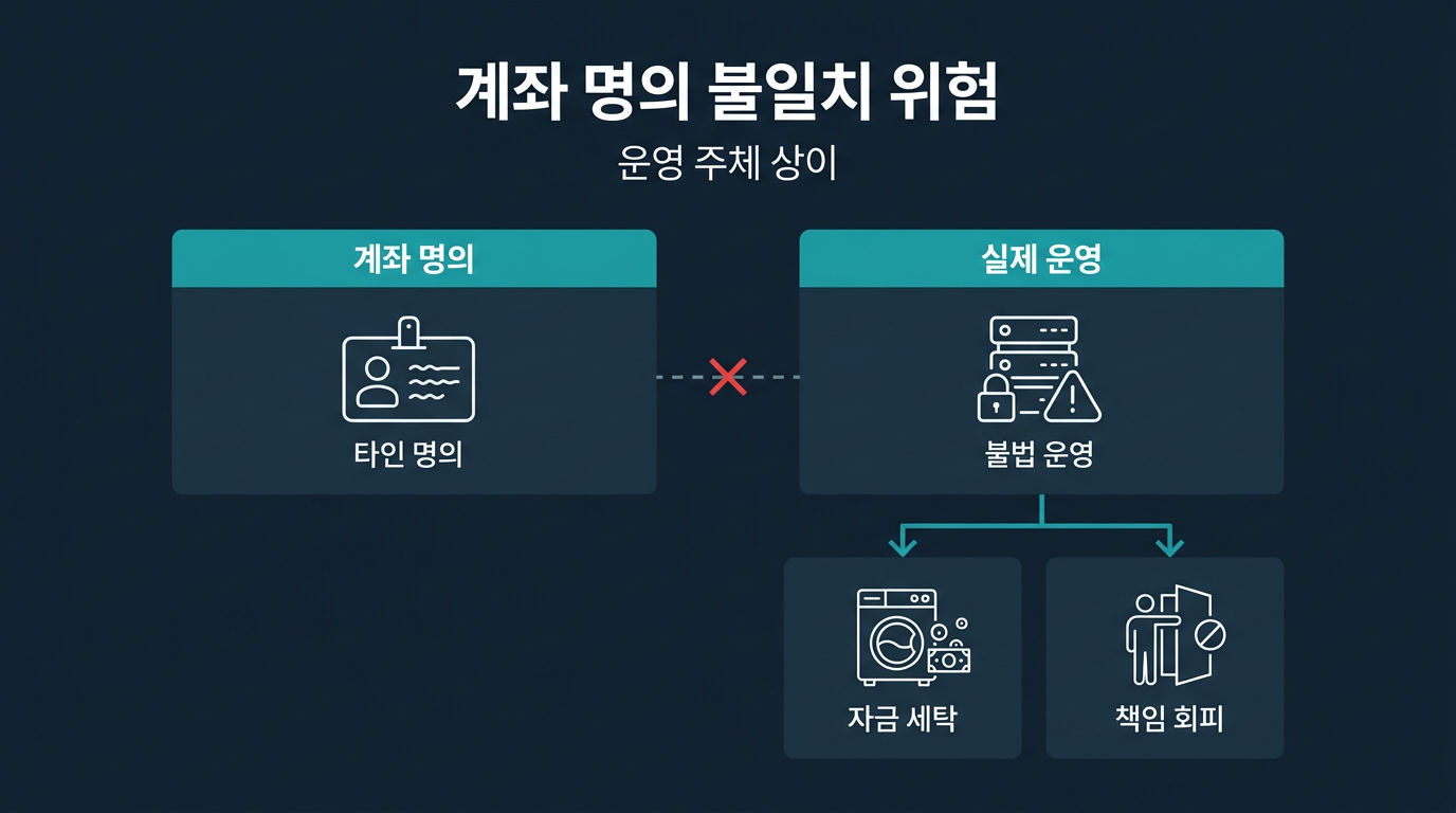 계좌 명의와 실제 운영 주체가 다르면 어떤 문제가 생기는가? 설명 이미지
