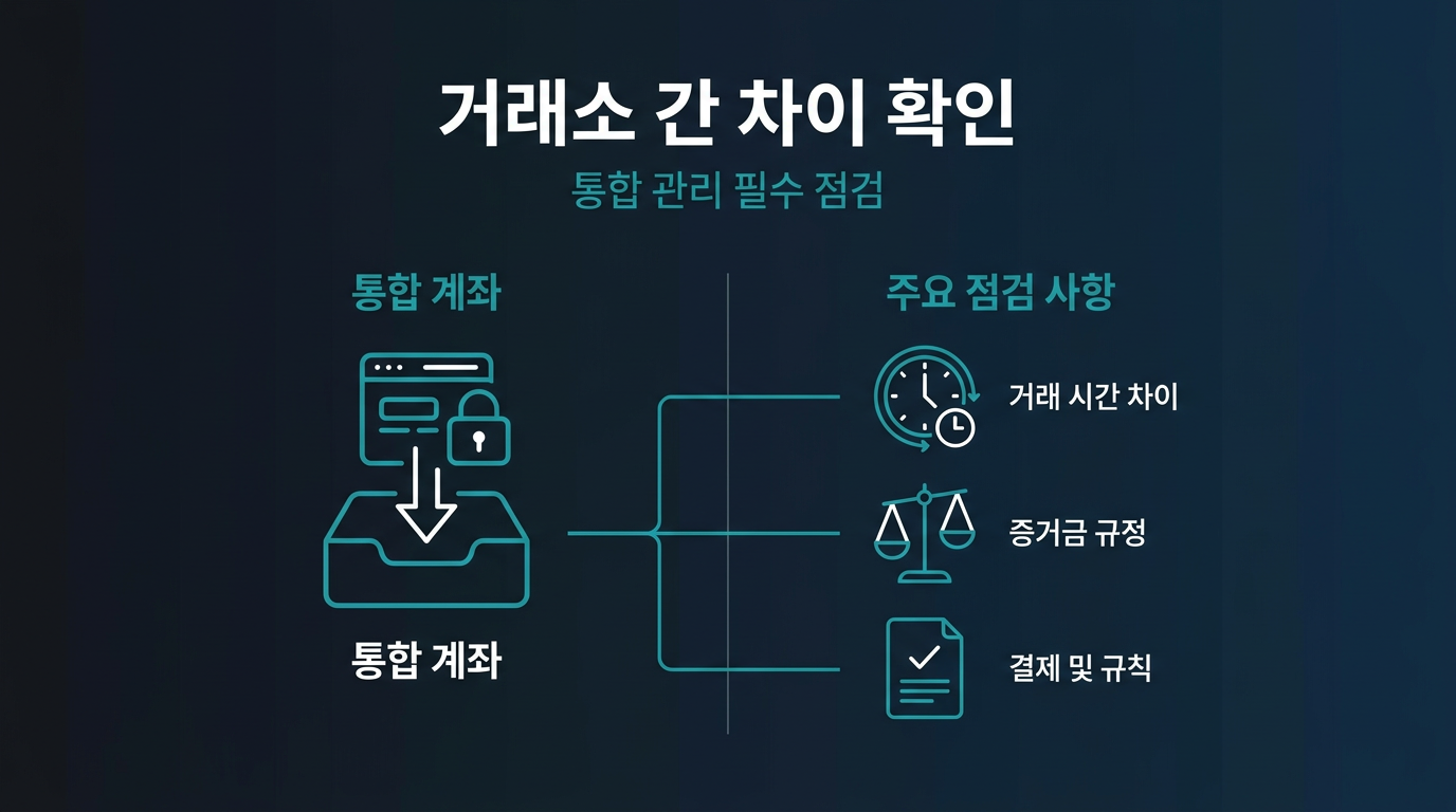 실계정에서 복수 거래소 상품을 함께 다룰 때 확인할 점은? 설명 이미지