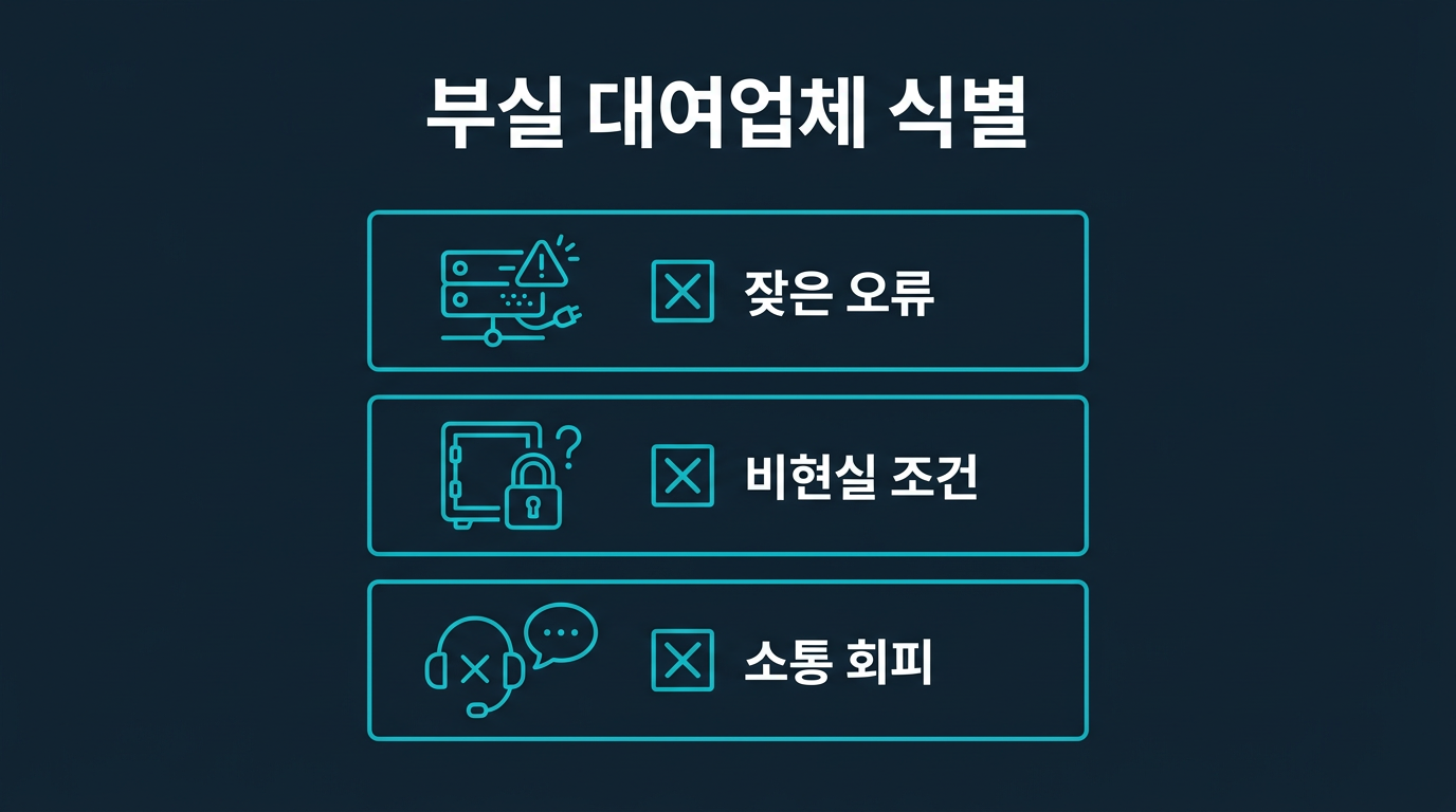 시연 요청 시 주의해야 할 부실업체의 특징은 무엇인가요? 설명 이미지