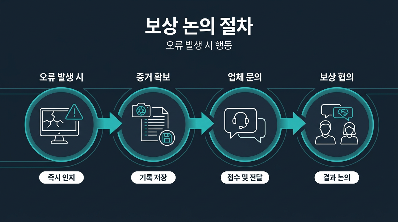 오류 발생 시 어떤 절차를 거쳐야 보상 논의가 가능한가? 설명 이미지