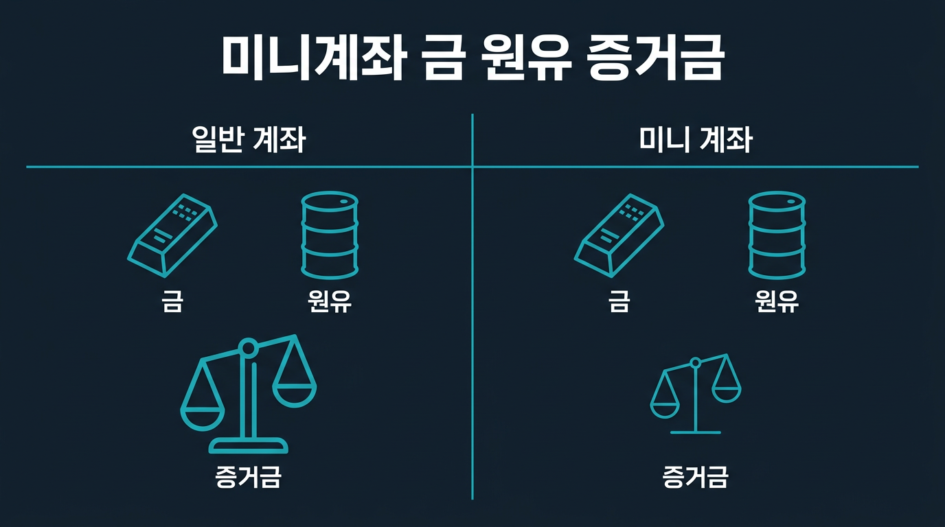 미니계좌로 금이나 원유를 거래하면 증거금이 어떻게 달라지나요? 설명 이미지