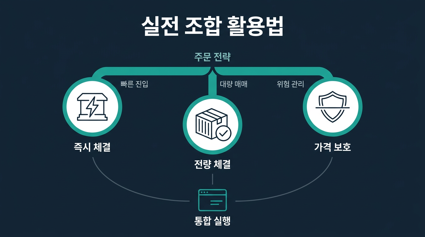 세 가지 주문유형을 실전에서 어떻게 조합해서 쓰나요? 설명 이미지