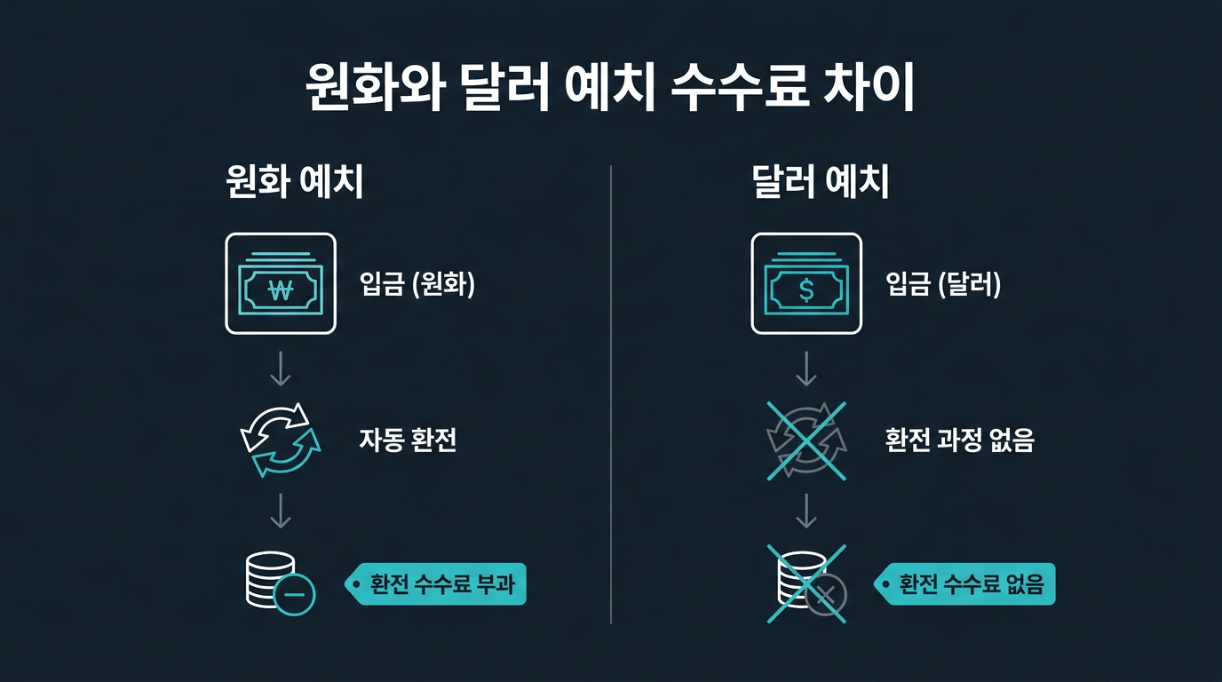 원화 예치와 달러 예치의 수수료 구조는 어떻게 다른가요? 설명 이미지