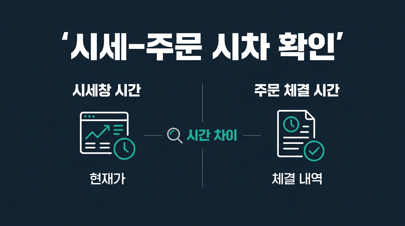 시세창과 주문 체결 사이의 시차는 어떻게 확인하나? 설명 이미지