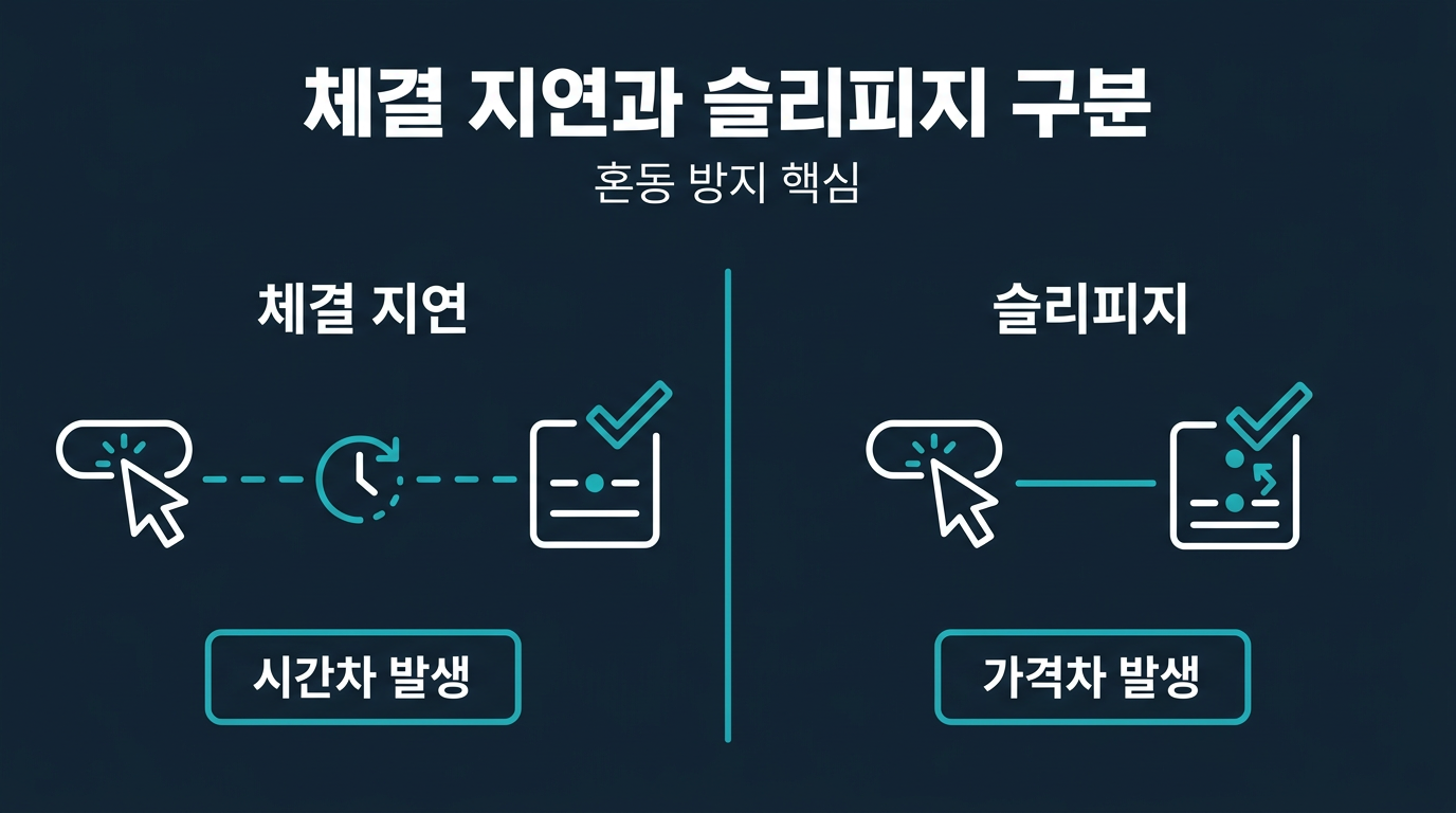 체결 지연과 슬리피지를 혼동하지 않으려면? 설명 이미지