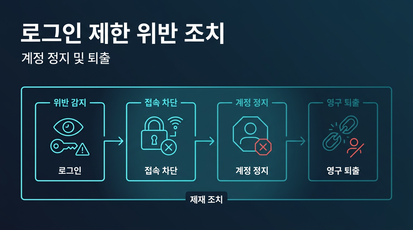 로그인 제한을 위반하면 어떤 조치가 이루어지는가? 설명 이미지