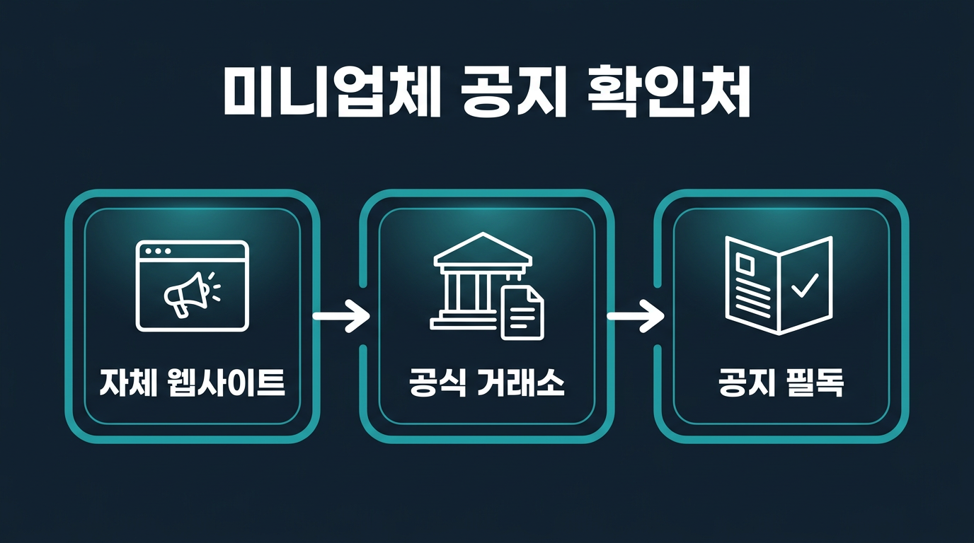 미니업체 공지사항은 어디에서 확인해야 하나요? 설명 이미지