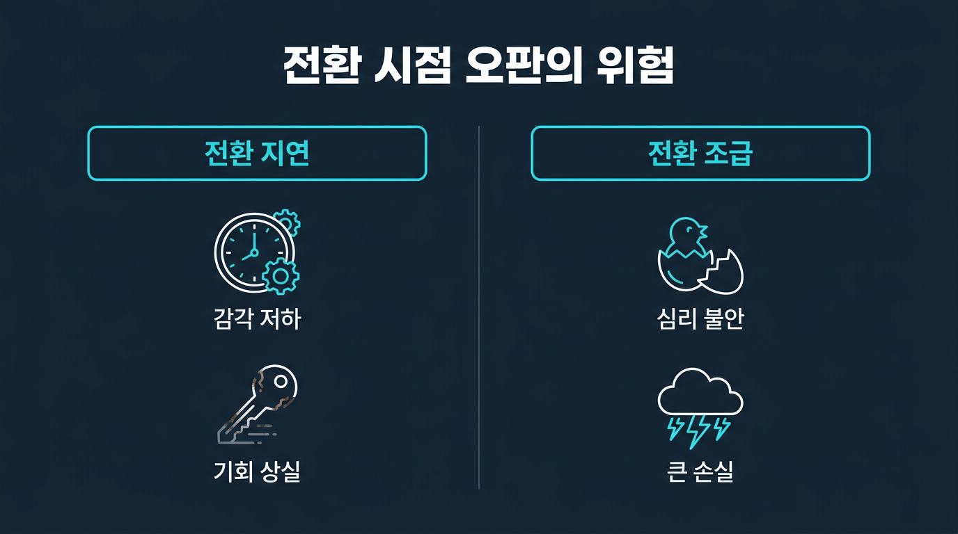 전환 시점을 미루거나 서두르면 어떤 문제가 생기나? 설명 이미지
