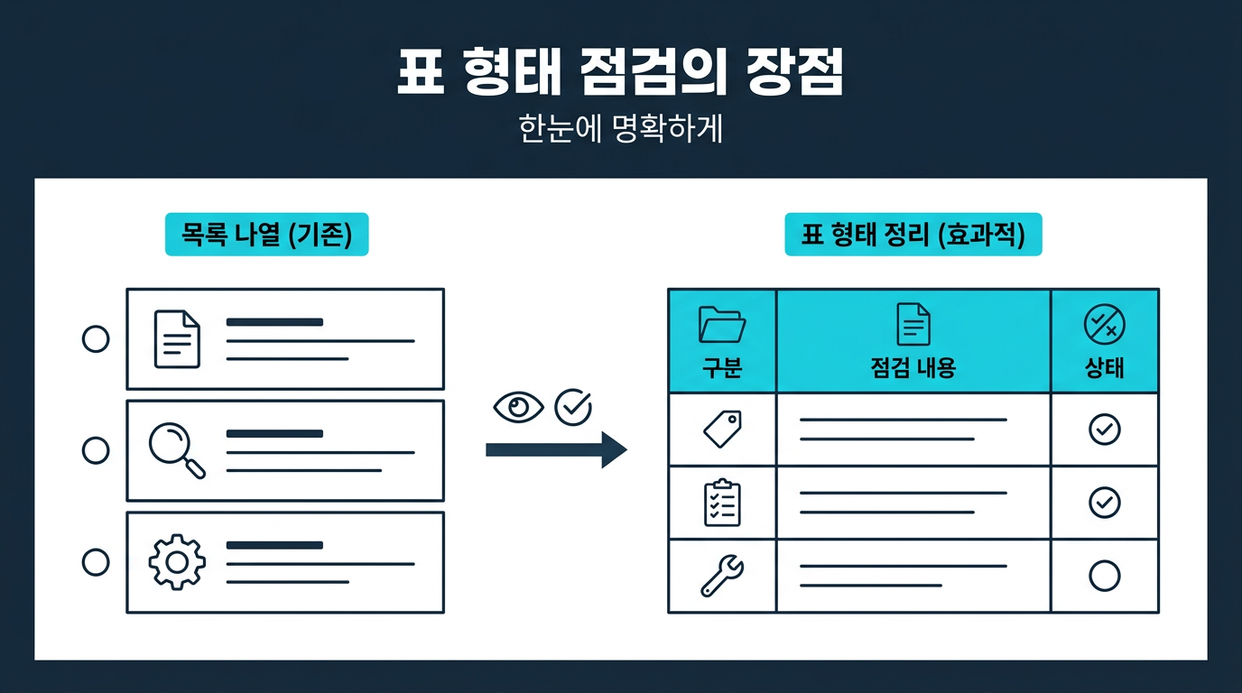 점검 항목을 표로 보면 어떤 차이가 있나요? 설명 이미지