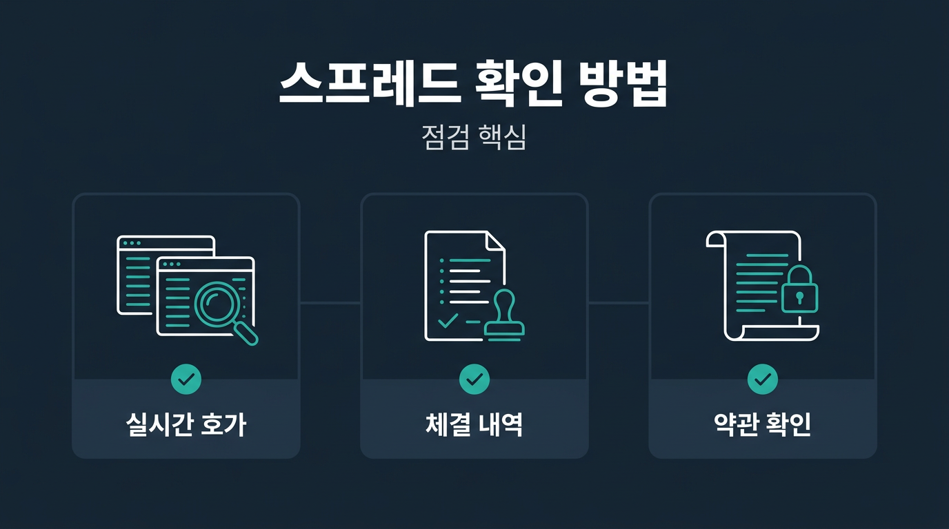 두 스프레드 차이를 실제로 확인하려면 무엇을 점검해야 하는가? 설명 이미지