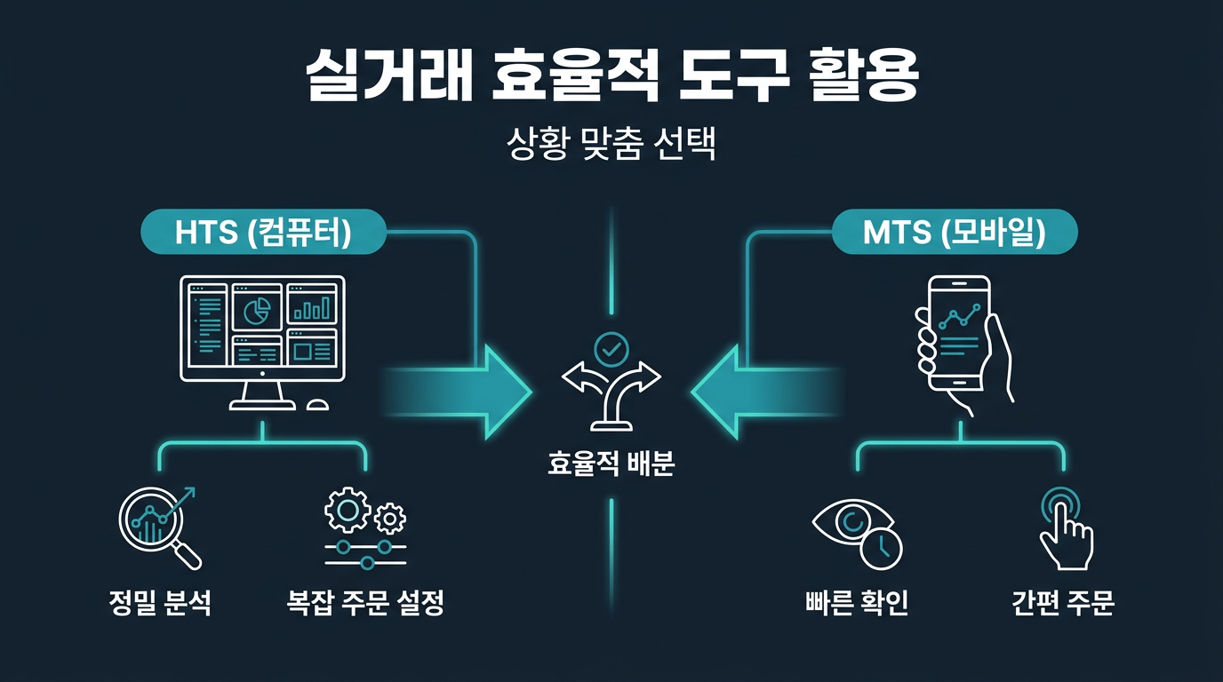 실거래 중 HTS와 MTS를 언제 나눠 쓰는 것이 효율적인가? 설명 이미지