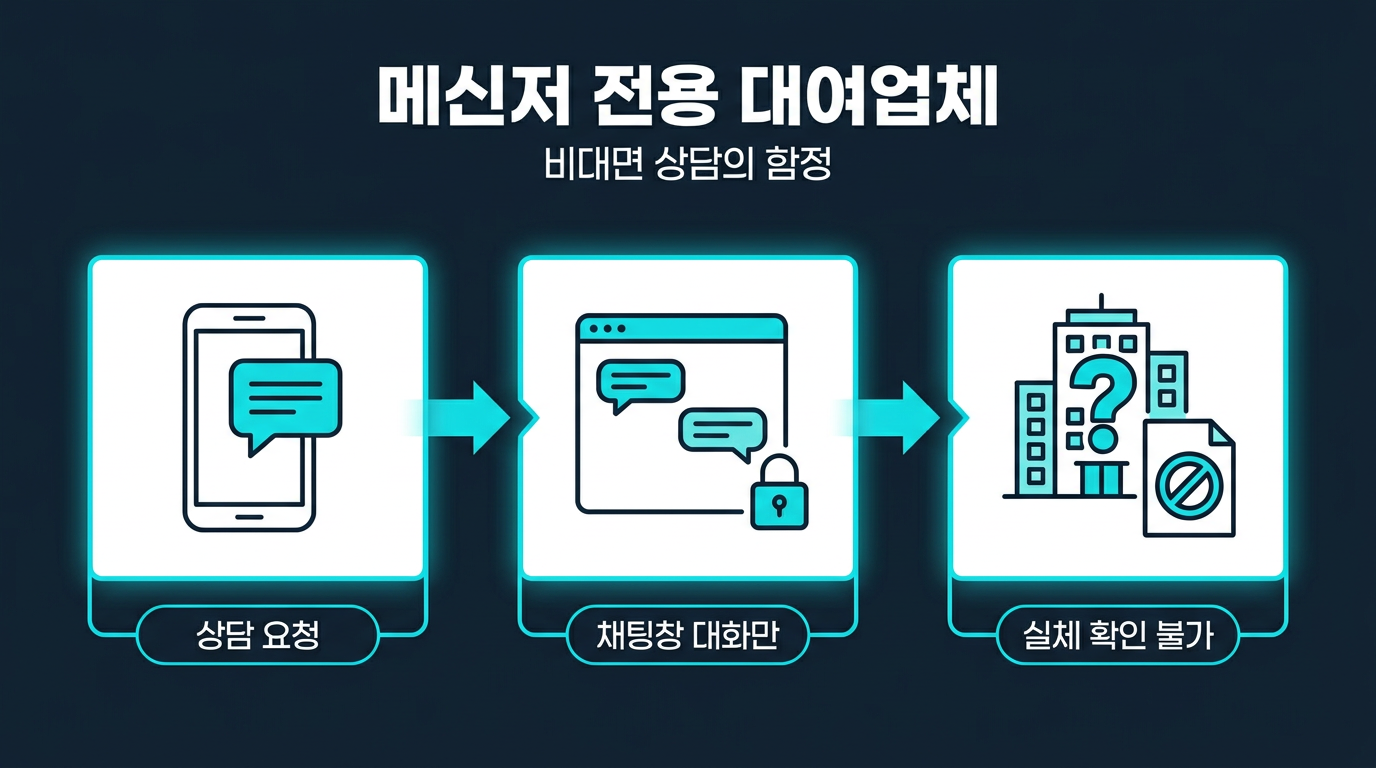 메신저 상담만 하는 대여업체는 구체적으로 어떤 형태인가? 설명 이미지