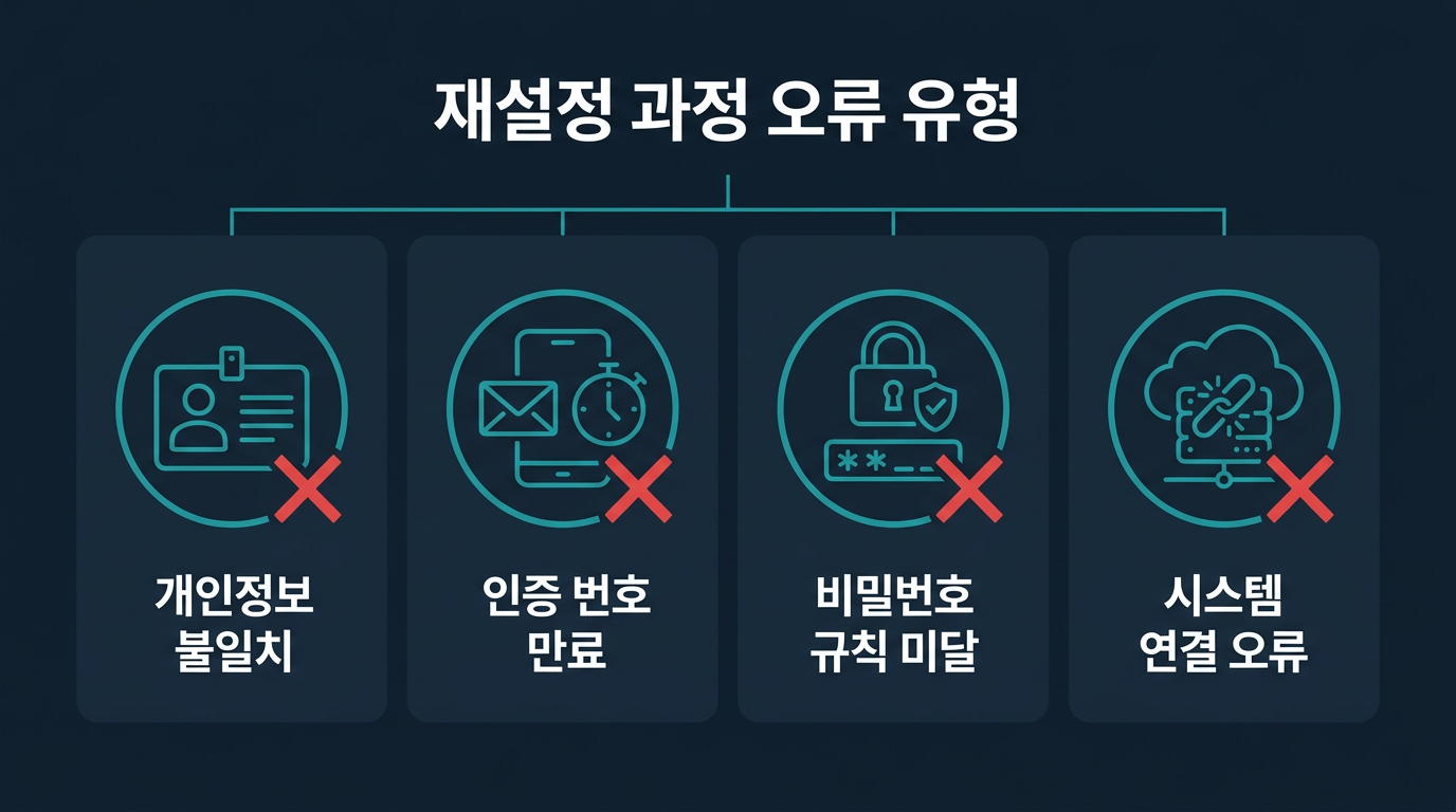 재설정 과정에서 자주 발생하는 문제는 무엇인가요? 설명 이미지