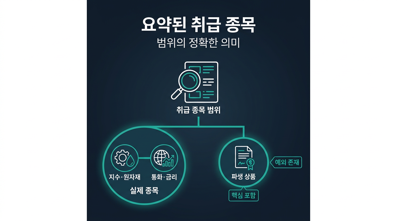 미니업체가 말하는 '취급 종목 범위'는 정확히 무엇을 가리키나요? 설명 이미지