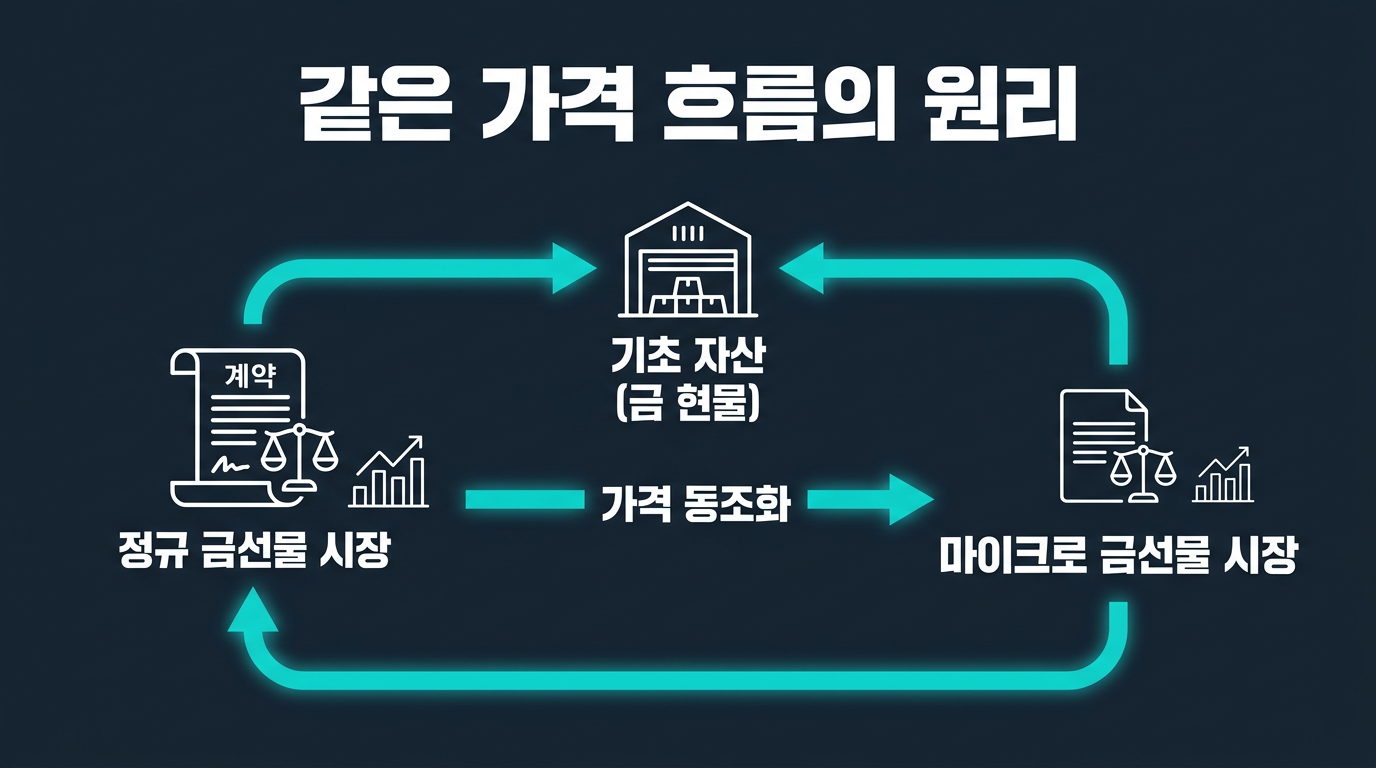 마이크로 금선물과 정규 금선물은 왜 같은 방향으로 움직일까? 설명 이미지