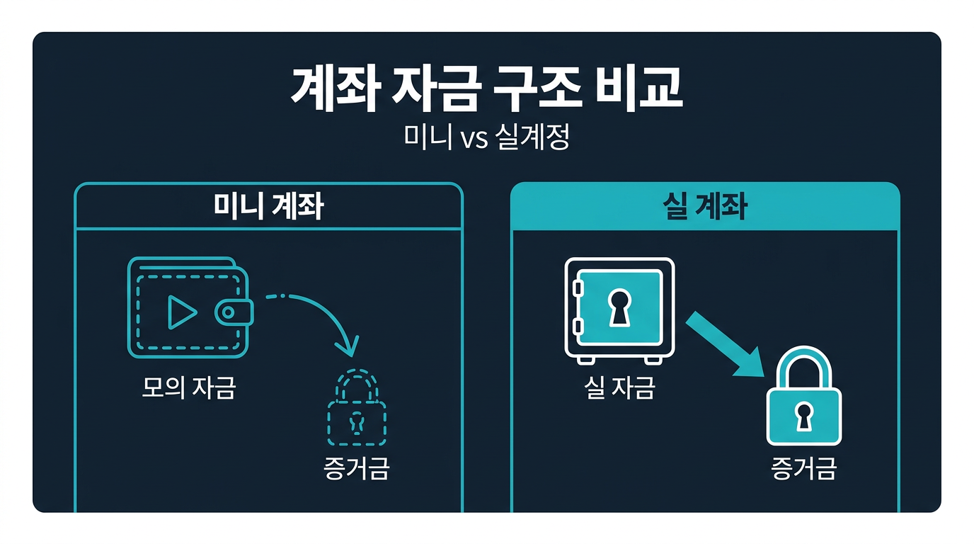 미니계좌와 실계정은 자금 구조에서 어떻게 다른가? 설명 이미지