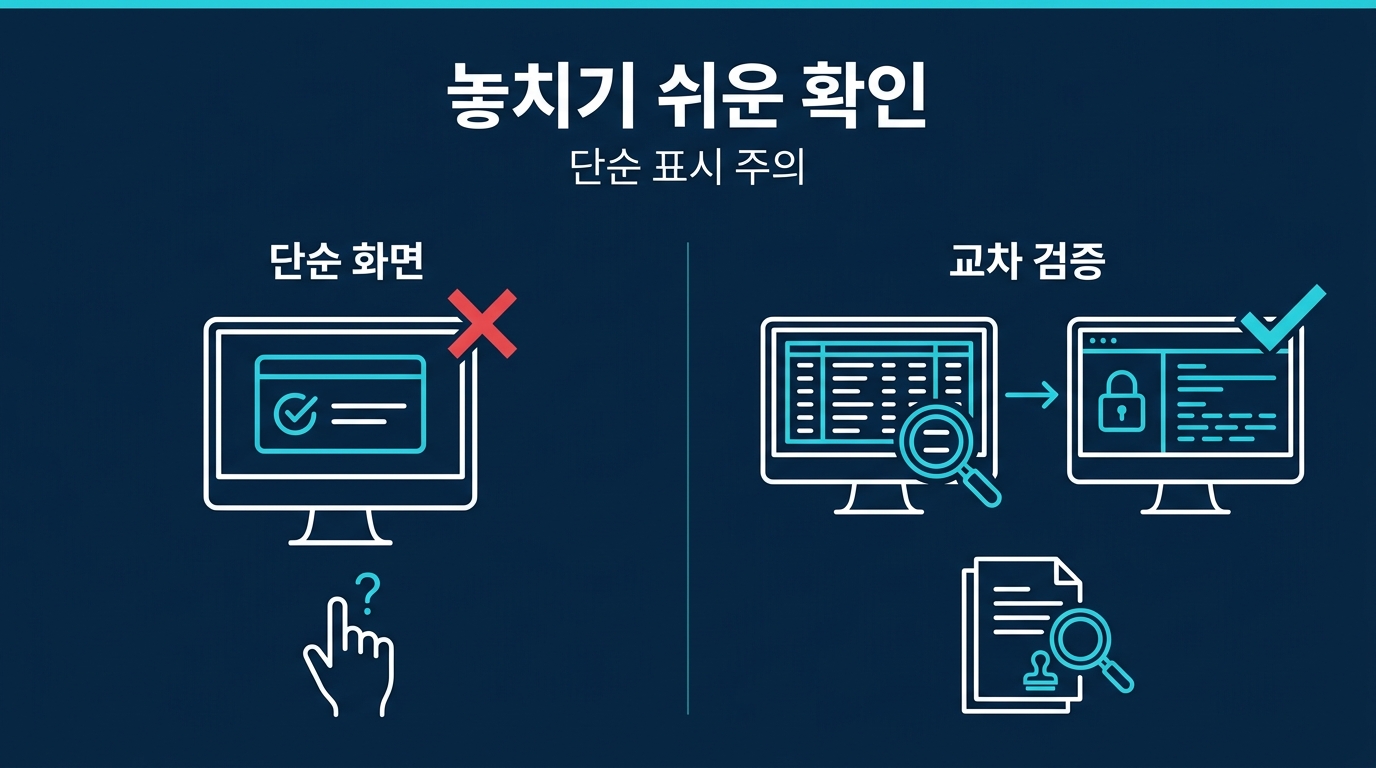 실체결 확인에서 자주 놓치는 부분은 무엇인가? 설명 이미지