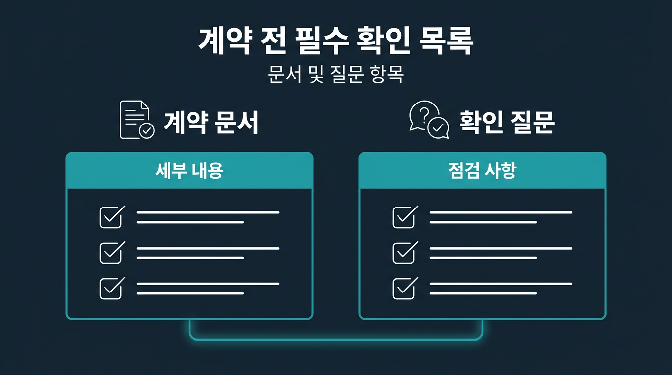 계약 전 확인해야 할 문서와 질문 항목은 무엇인가? 설명 이미지